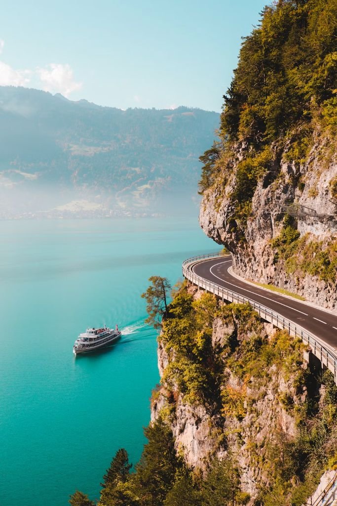 Scenic lakeside road journey